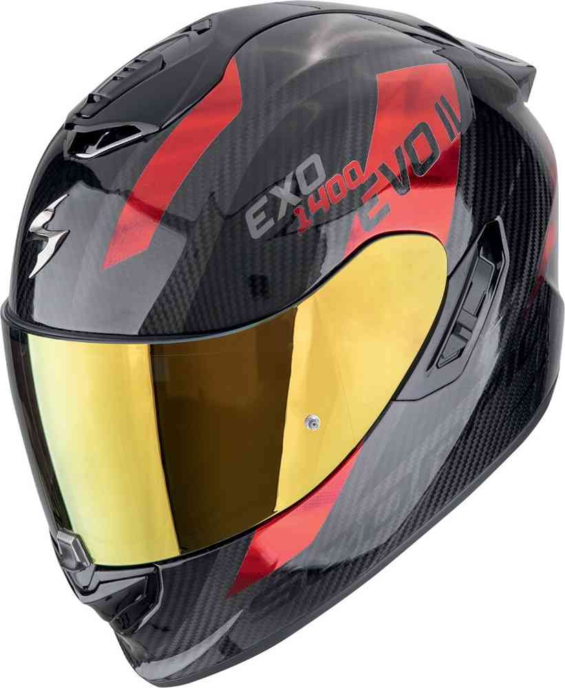 SCORPION EXO-1400 EVO CARBON AIR PLATTED Full Face Helmet Black Red
