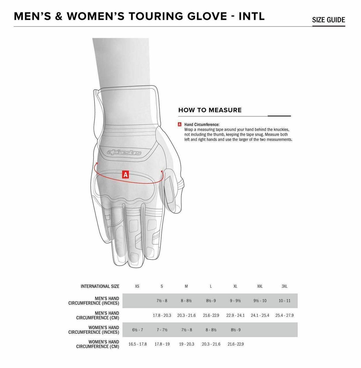 Alpinestars Stella Tourer W-7 Drystar Glove Women Motorcycle Gloves - size chart