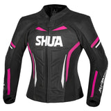SHUA INFINITY WOMEN MOTORCYCLE LEATHER JACKET BLACK FUCHSIA
