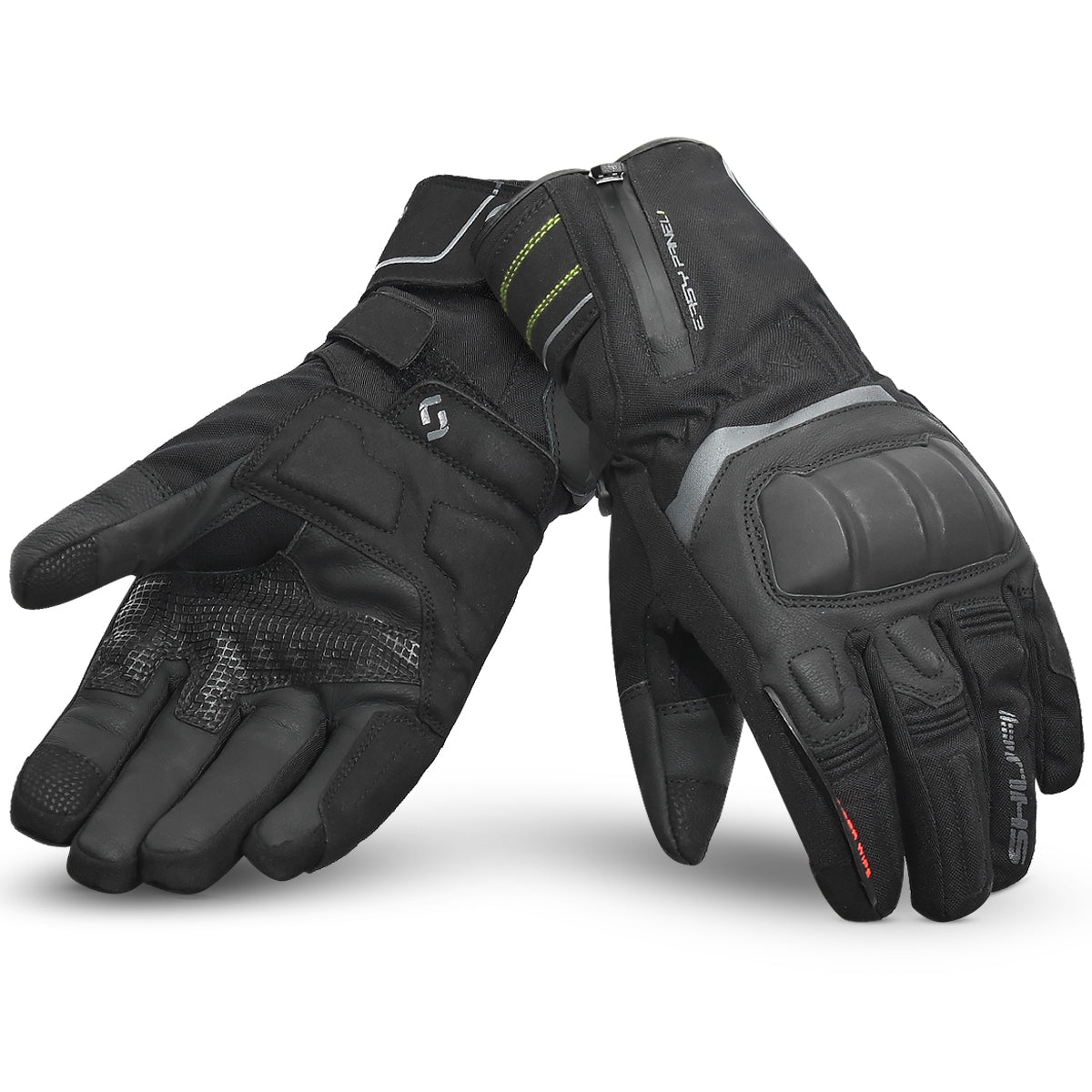 SHUA Thermal Thaw Motorcycle Gloves Black Yellow Fluro