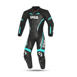 SHUA INFINITY LADY 1PC MOTORCYCLE LEATHER SUITS BLACK WHITE TURQUISE