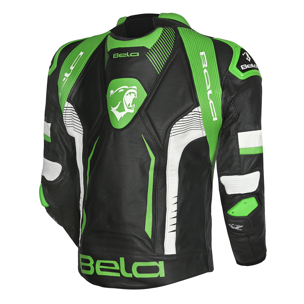 BELA X-Race Motorcycle Racing Leather Jacket Black/White/Green