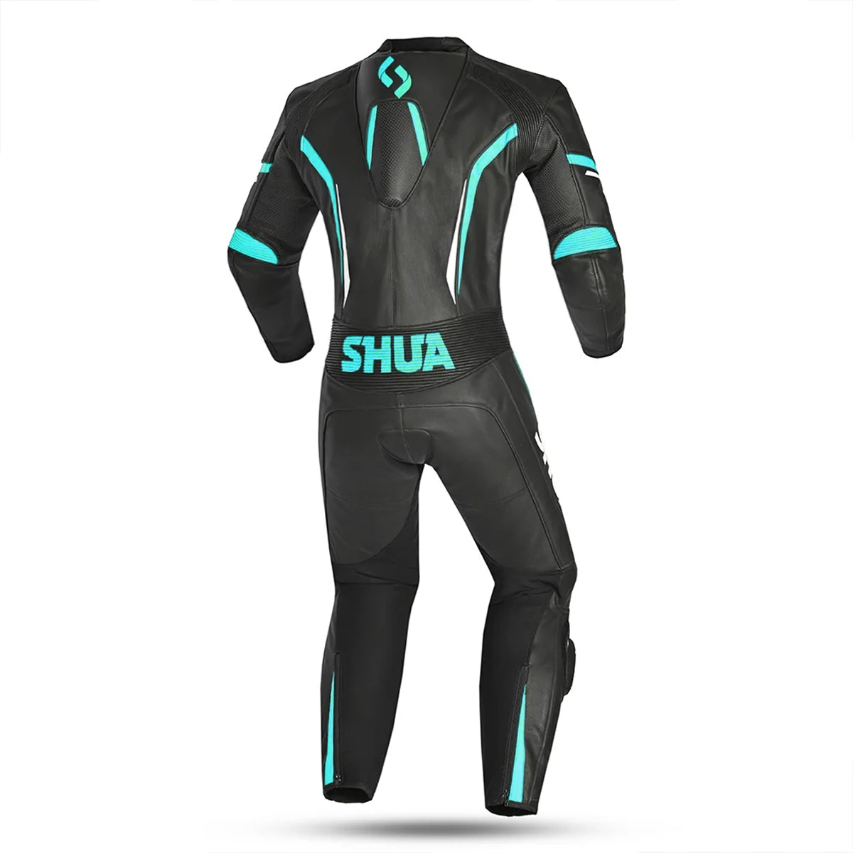 SHUA INFINITY LADY 1PC MOTORCYCLE LEATHER SUITS BLACK WHITE TURQUISE