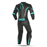 SHUA INFINITY LADY 1PC MOTORCYCLE LEATHER SUITS BLACK WHITE TURQUISE