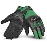 Black and green gloves on a white background