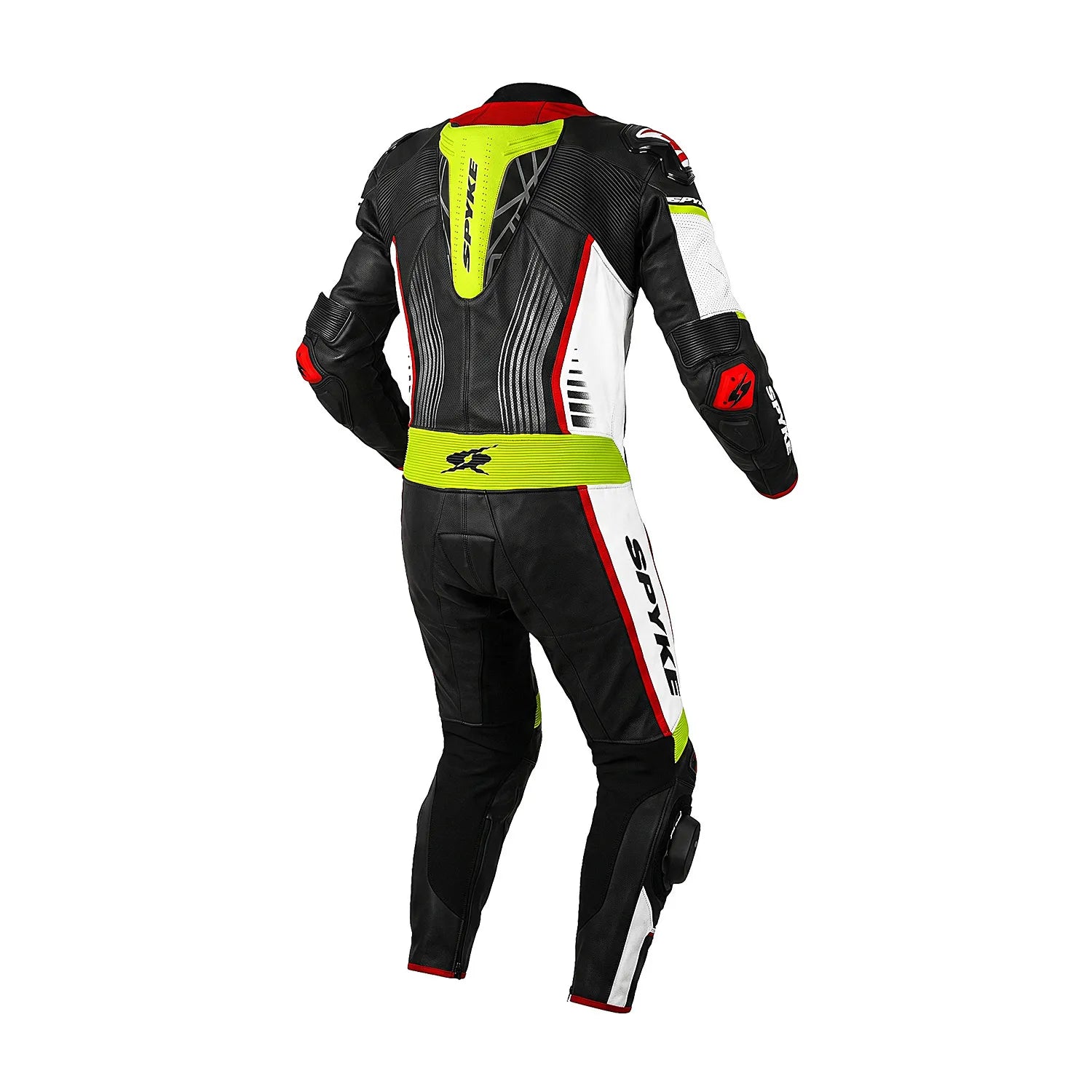SPYKE ARAGON RACE 1PC MOTORCYCLE LEATHER SUITS BLACK WHITE RED YELLOW FLUO
