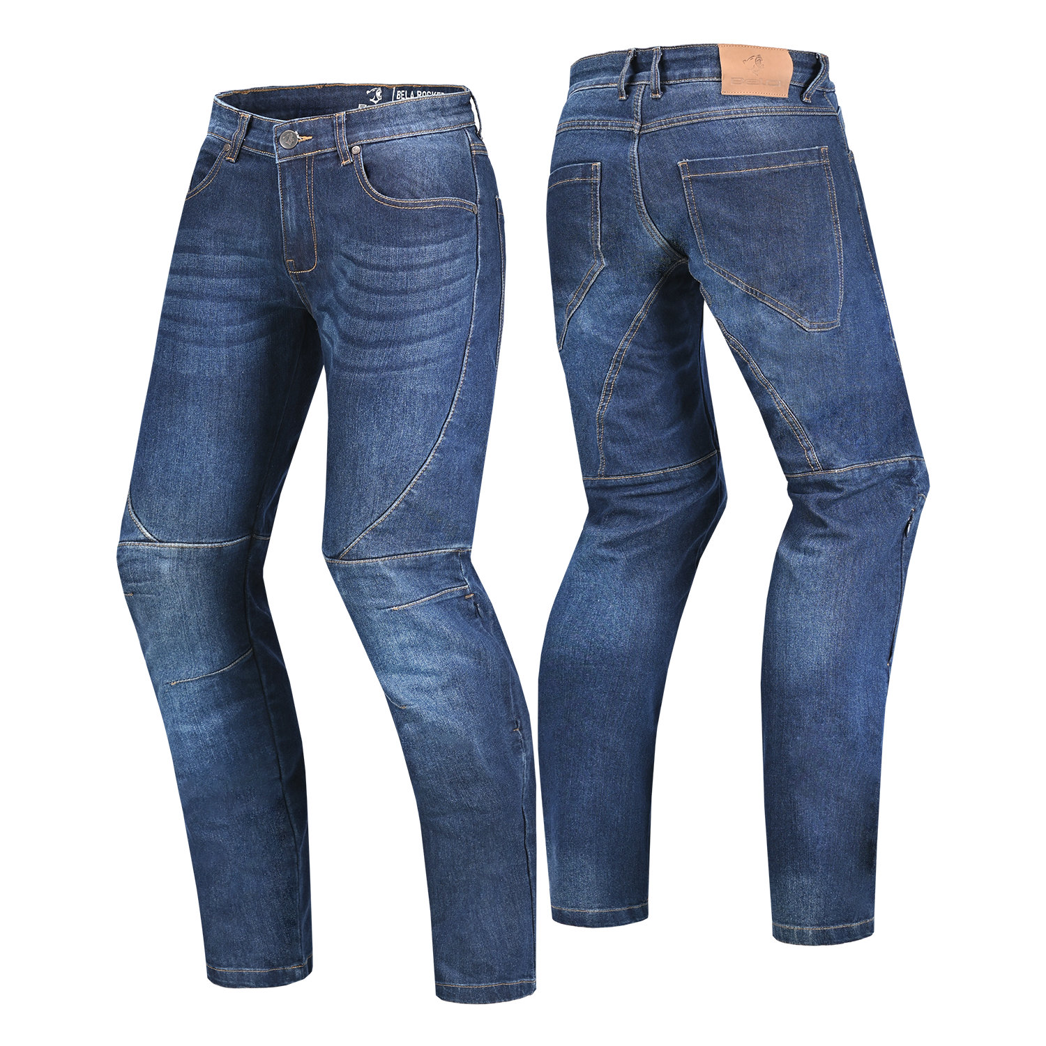 BELA ROCKER MEN MOTORCYCLE DENIM JEANS 34L BLUE SPRAY