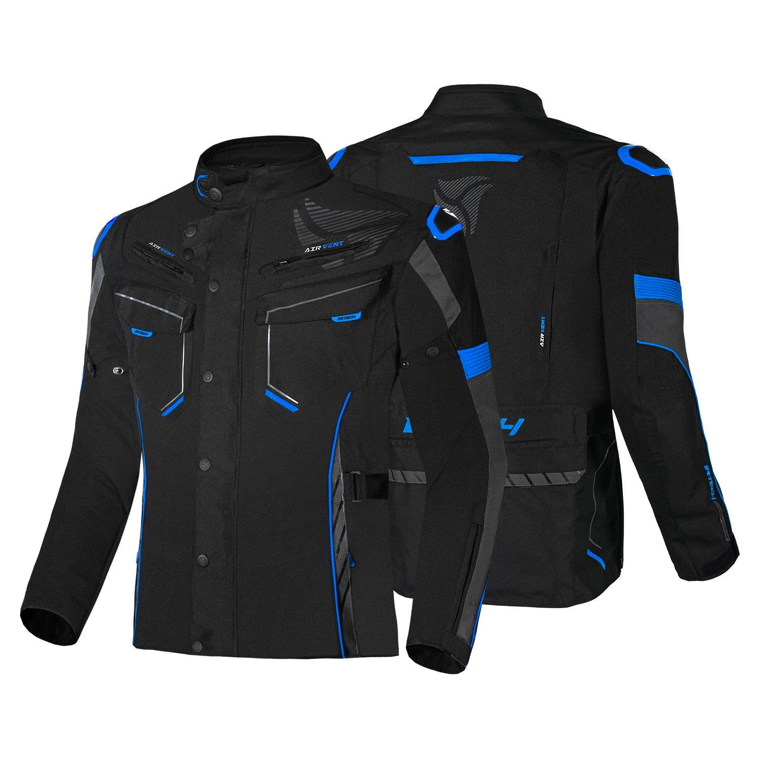 R-Tech Knight Rider Touring Motorcycle Long Jacket Black Antharacite Blue