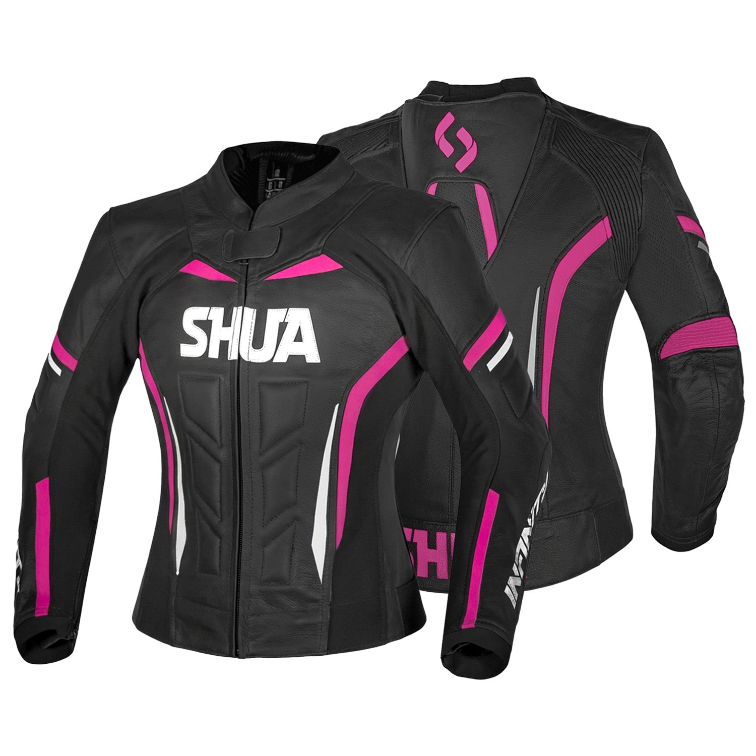 SHUA INFINITY WOMEN MOTORCYCLE LEATHER JACKET BLACK FUCHSIA