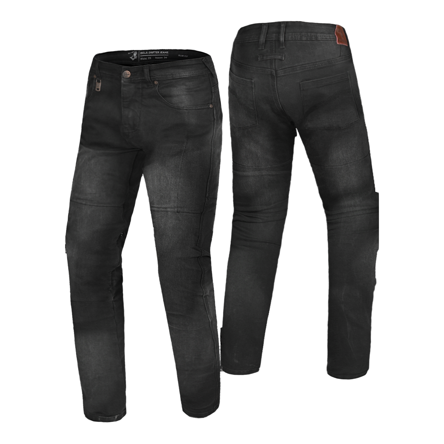 BELA DRIFTER MOTORCYCLE DENIM JEANS 34L BLACK TIE & DYE