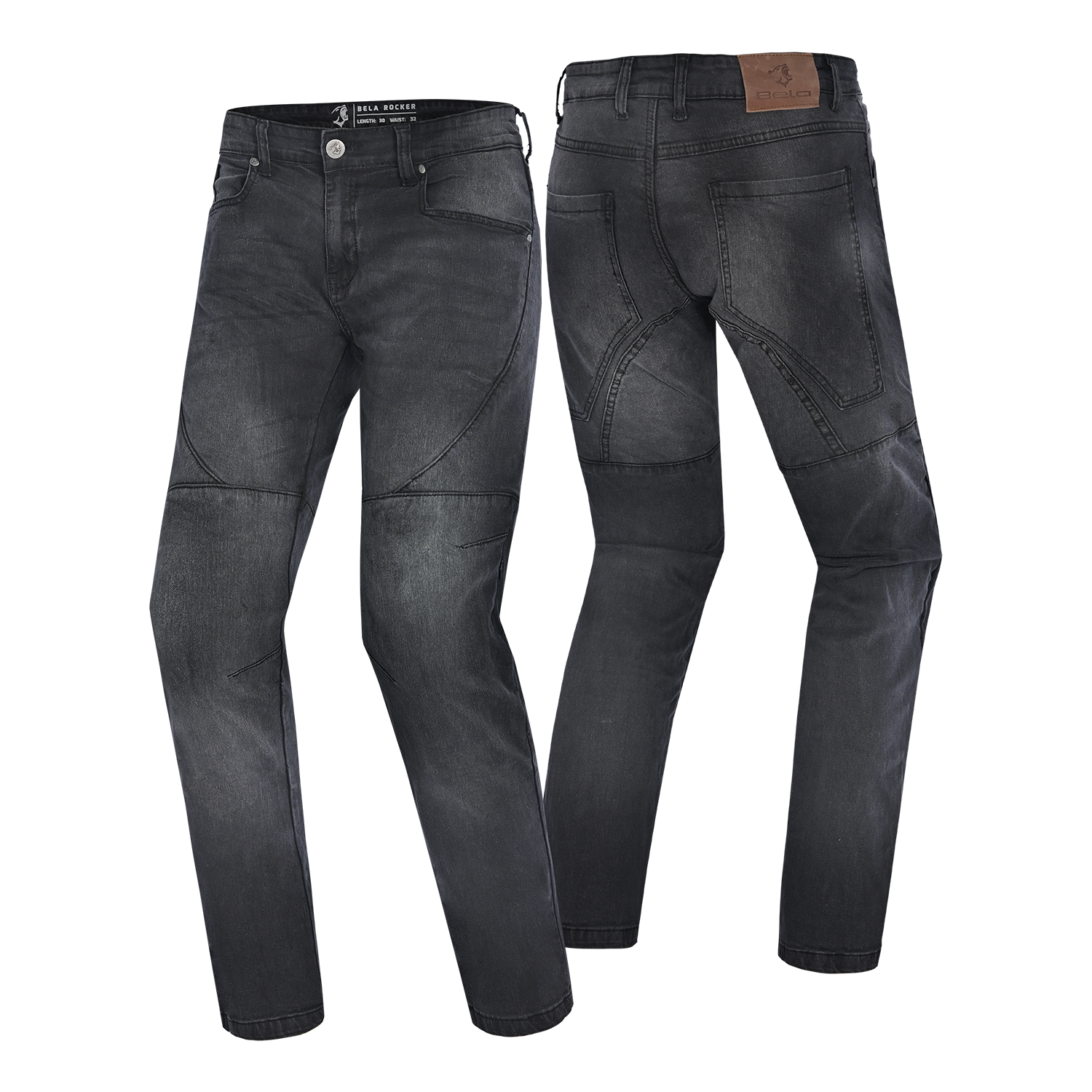 BELA ROCKER MEN MOTORCYCLE DENIM JEANS 34L BLACK SPRAY