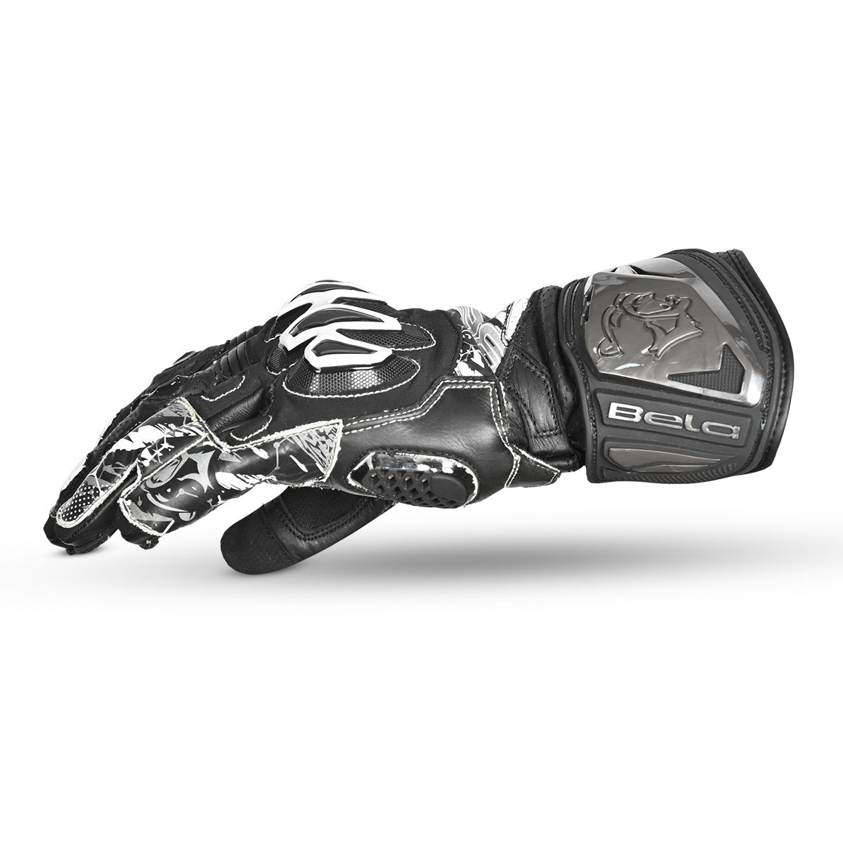 BELA Armour Pro Motorcycle Racing Glove Black White