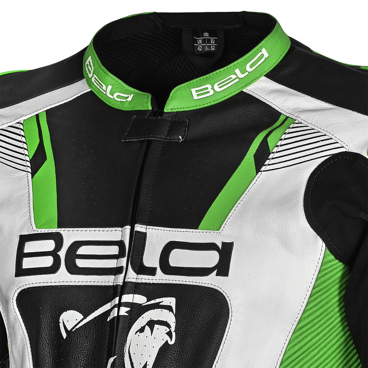 BELA X-Race Motorcycle Racing Leather Jacket Black/White/Green