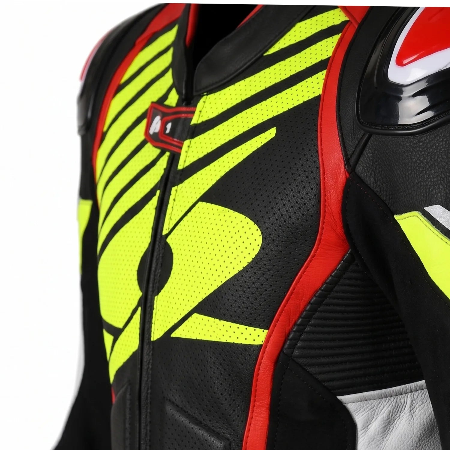 SPYKE ARAGON RACE 1PC MOTORCYCLE LEATHER SUITS BLACK WHITE RED YELLOW FLUO