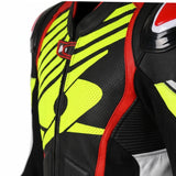 SPYKE ARAGON RACE 1PC MOTORCYCLE LEATHER SUITS BLACK WHITE RED YELLOW FLUO