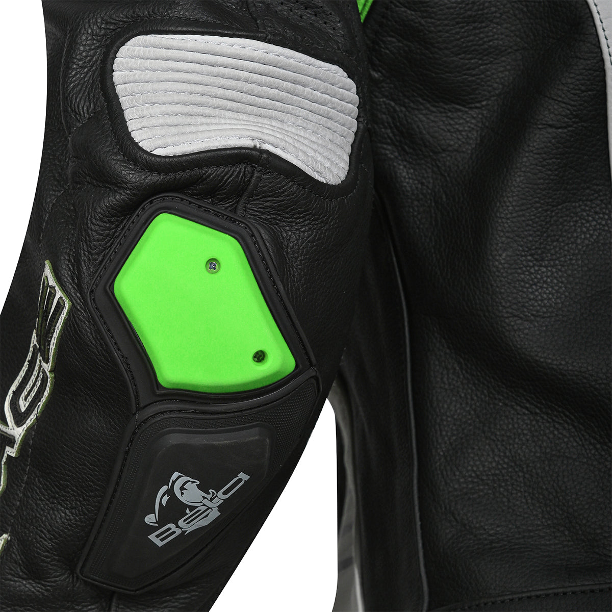 BELA X-Race Motorcycle Racing Leather Jacket Black/White/Green