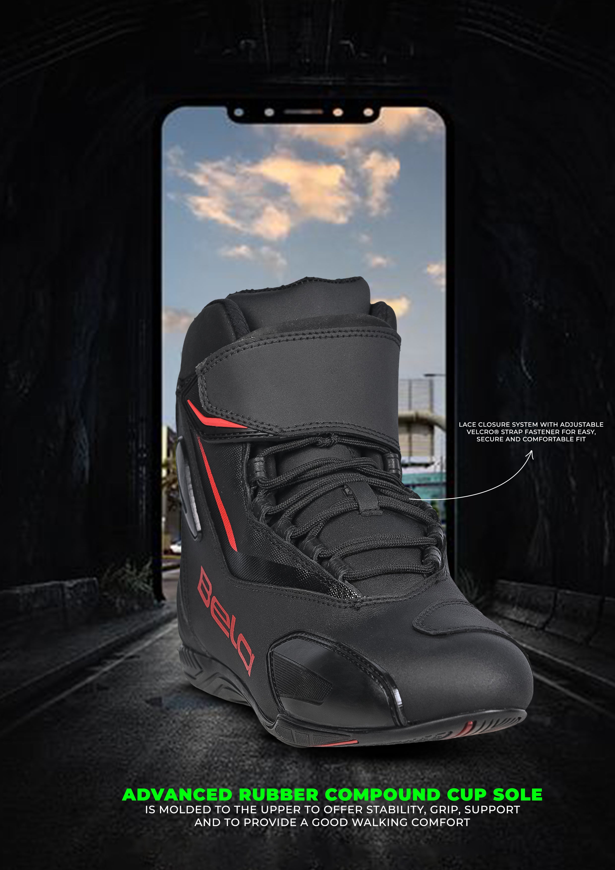BELA Mission WR Urban Motorcycle Boots Black Red
