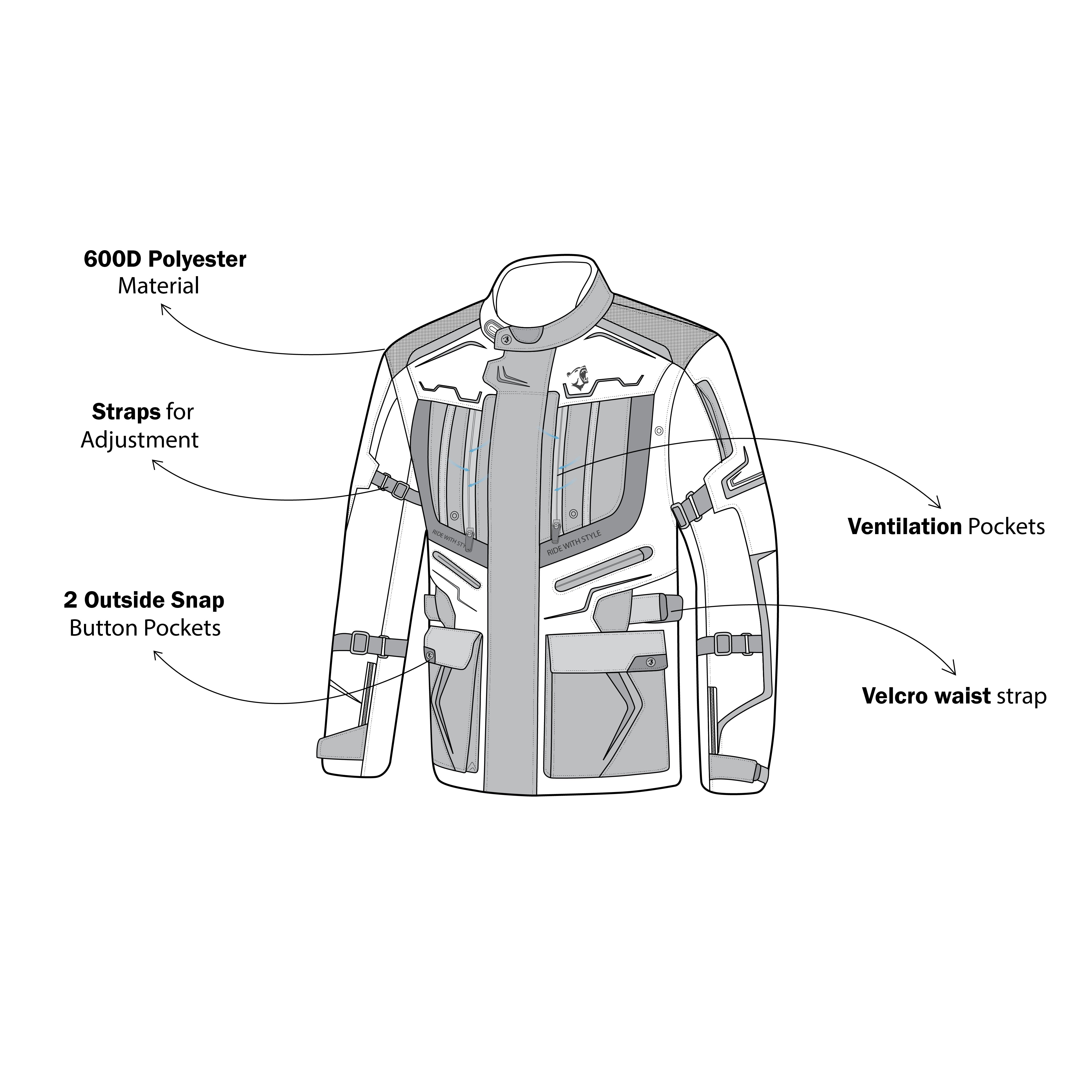 BELA WATSON Motorbike Textile Jacket Black/Khaki/Yellow/White