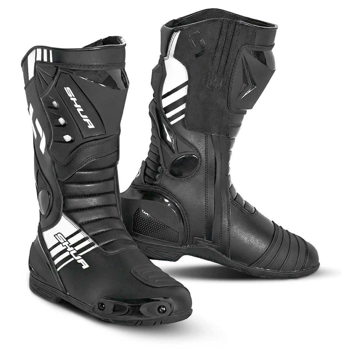 SHUA Super Tech Motorcycle Leather Boots Black White