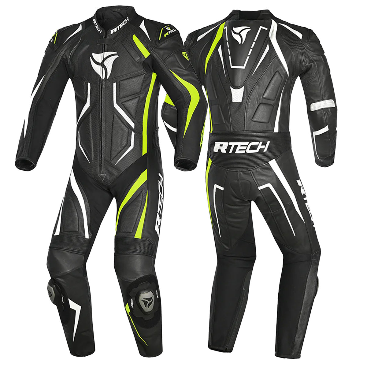 R-TECH Defender GP 1 PC Motorcycle Leather Suit Black White Yellow