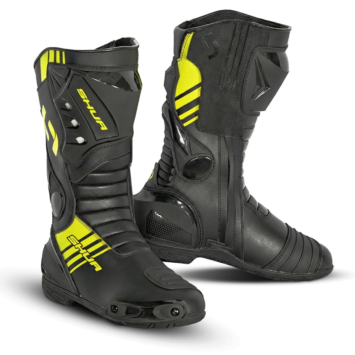 SHUA Super Tech Racing Motorcycle Leather Boots Black Fluor Yellow