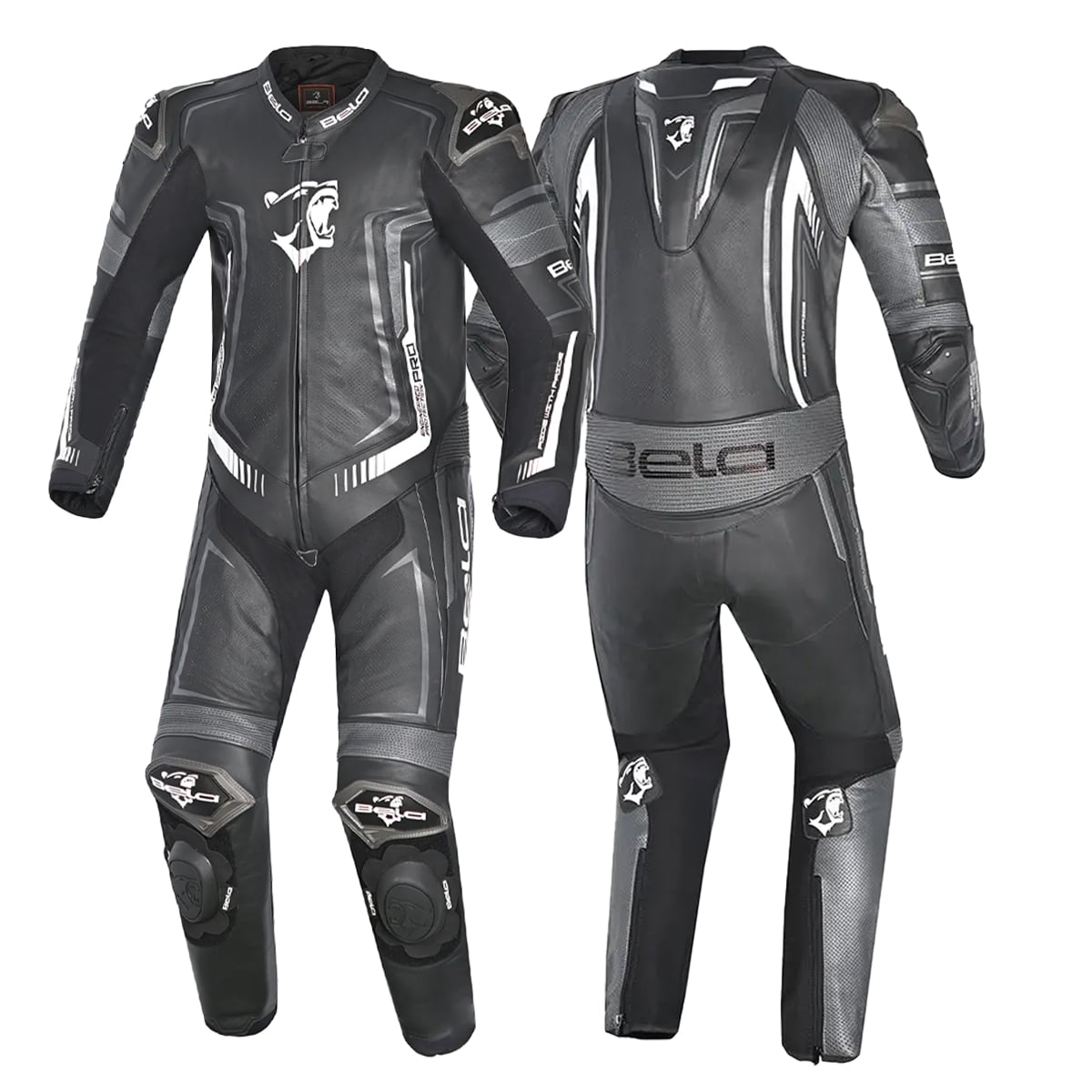 BELA Beast 1 PC Motorcycle Leathers Black/Dark Grey/White