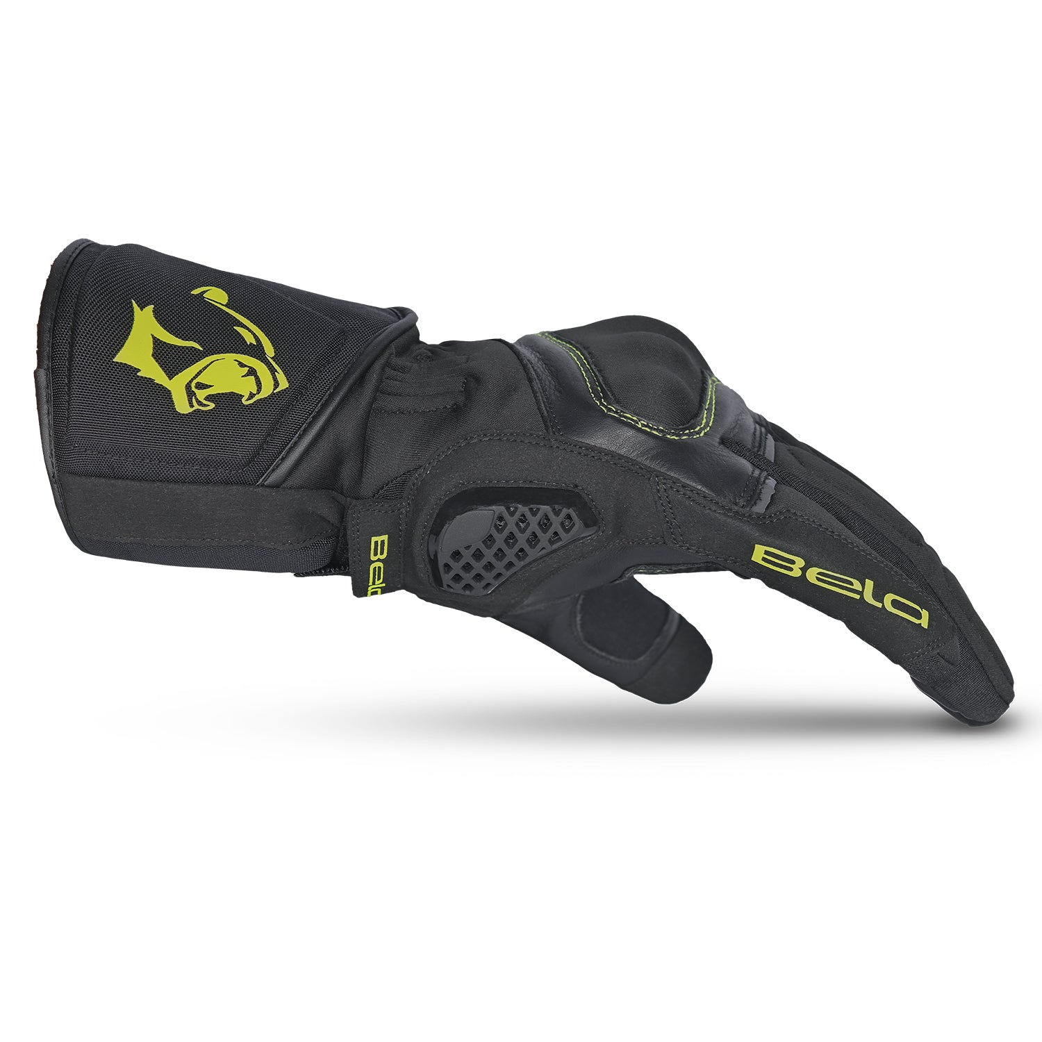 BELA Frost Shield Motorcycle Gloves Black yellow Fluro