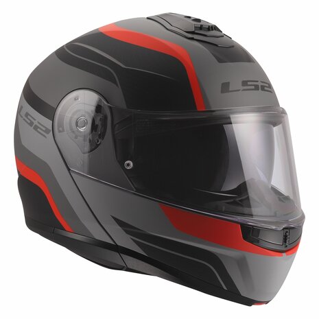 LS2 FF908 STROBE II MONZA MOTORCYCLE MODULAR HELMET BLACK GREY RED