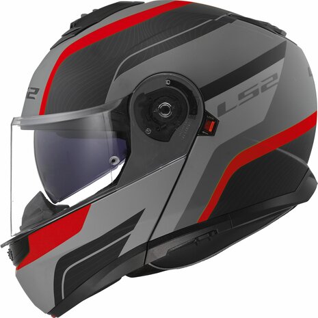 LS2 FF908 STROBE II MONZA MOTORCYCLE MODULAR HELMET BLACK GREY RED