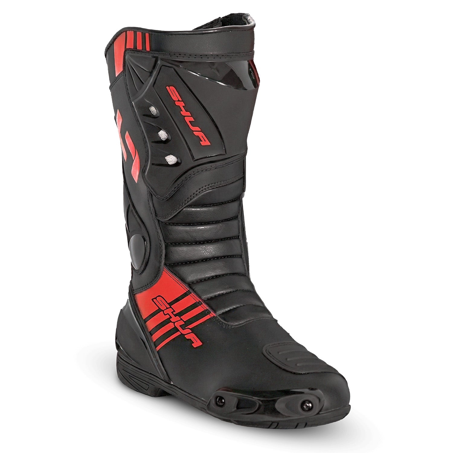 SHUA Super Tech Motorcycle Racing Leather Boots Black Red