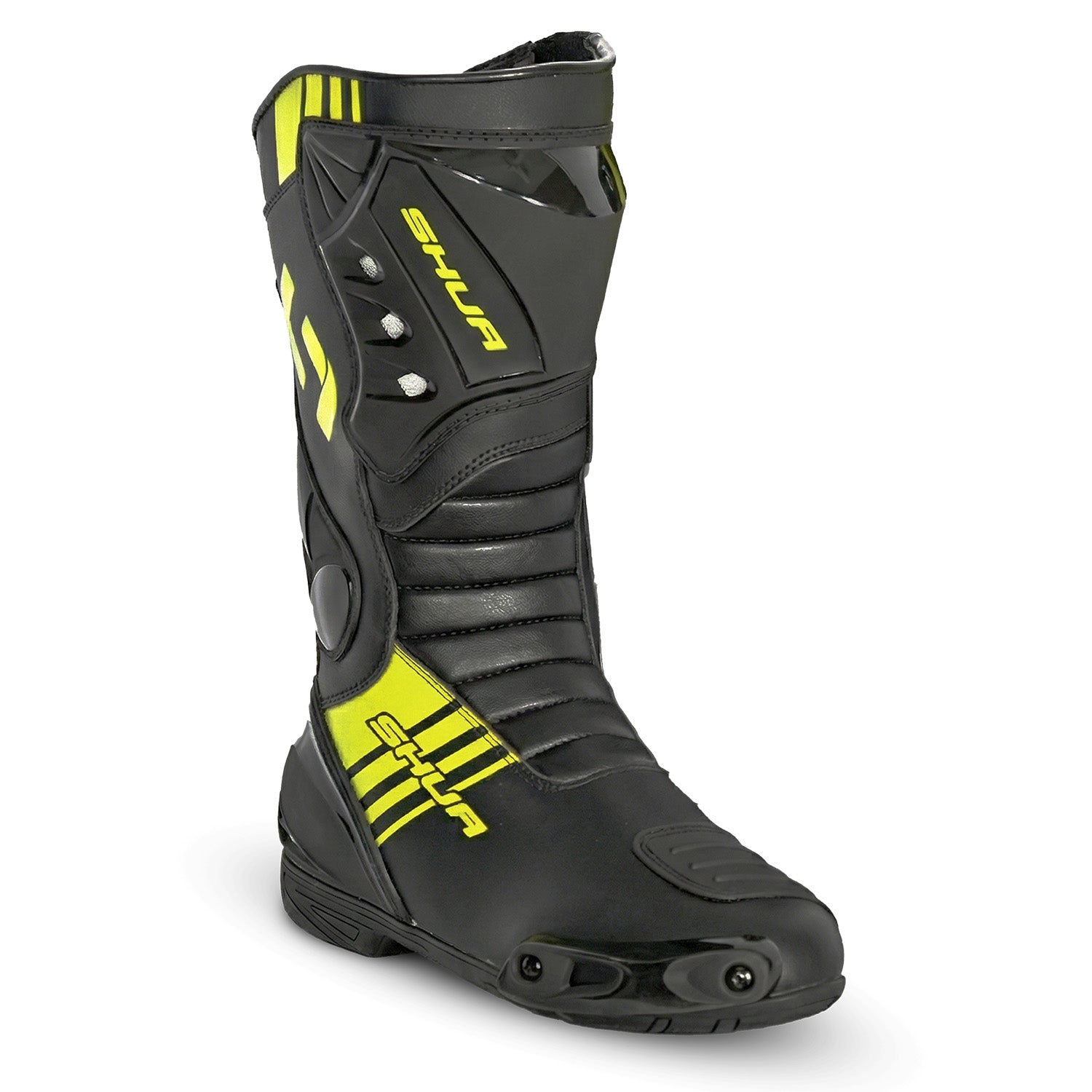 SHUA Super Tech Racing Motorcycle Leather Boots Black Fluor Yellow