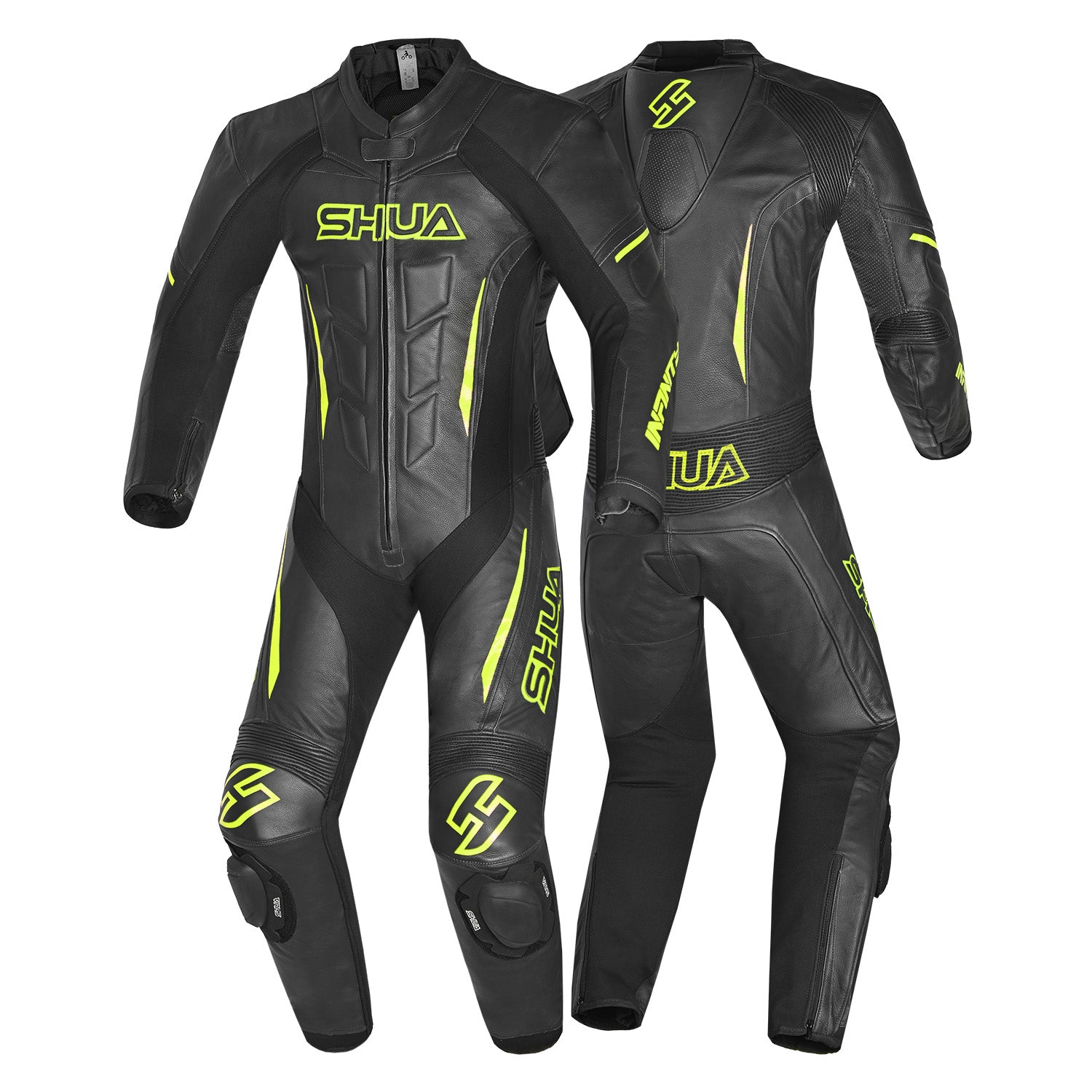 SHUA Infinity 1 PC Motorcycle Racing Leather Suit Black Yellow Flouro