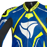 R-TECH Rising Star 1 PC Motorcycle Leather Suits Blue Yellow Fluro