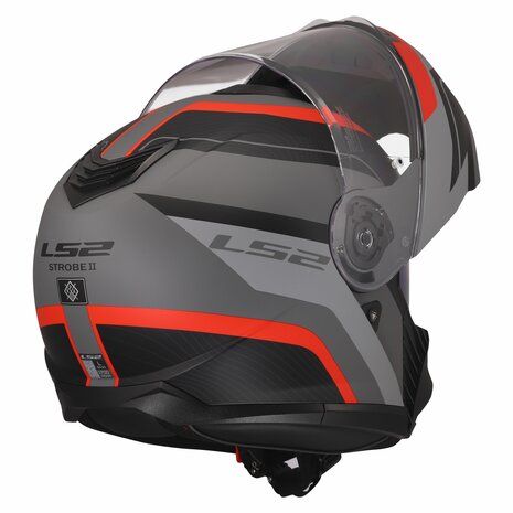 LS2 FF908 STROBE II MONZA MOTORCYCLE MODULAR HELMET BLACK GREY RED