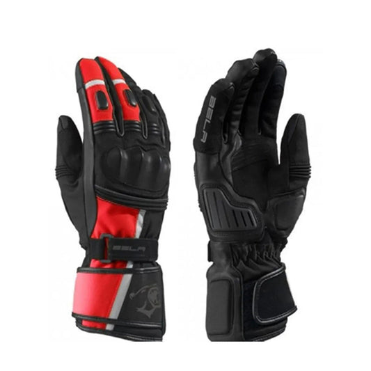 BELA Ice Winter Motorcycle Riding Leather Gloves Black Red 