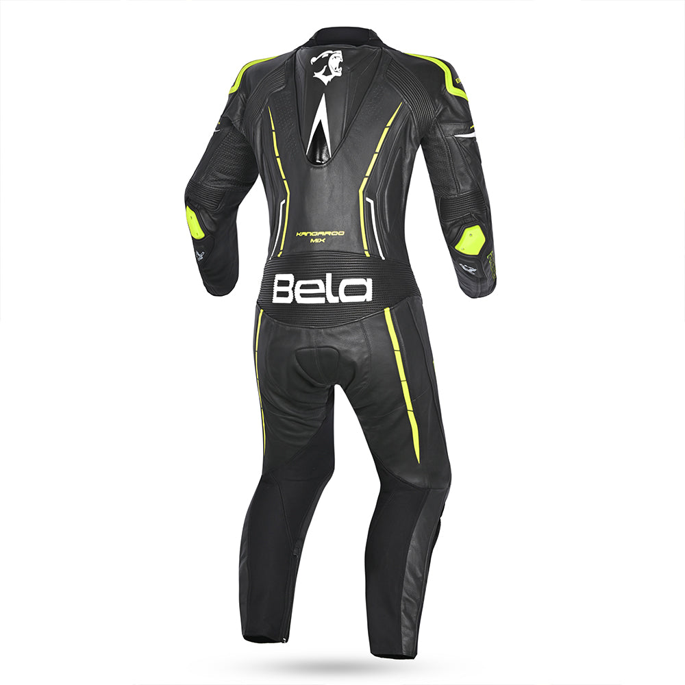 BELA Rocket Lady Mix Kangaroo 1-PC Motorcycle Racing Suits White/Black/Yellow Fluor