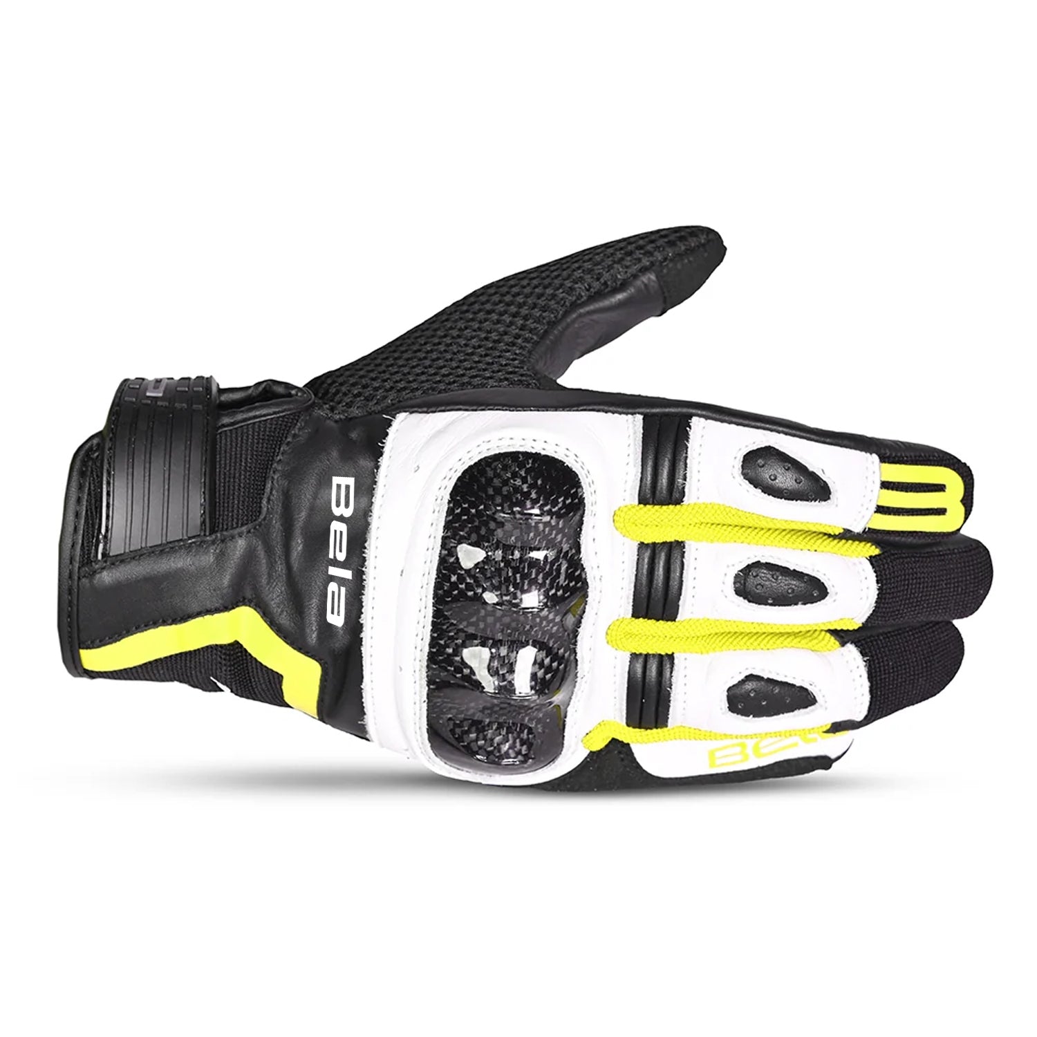BELA Air Flow Lady Motorcycle Leather Gloves Black White Yellow Fluro