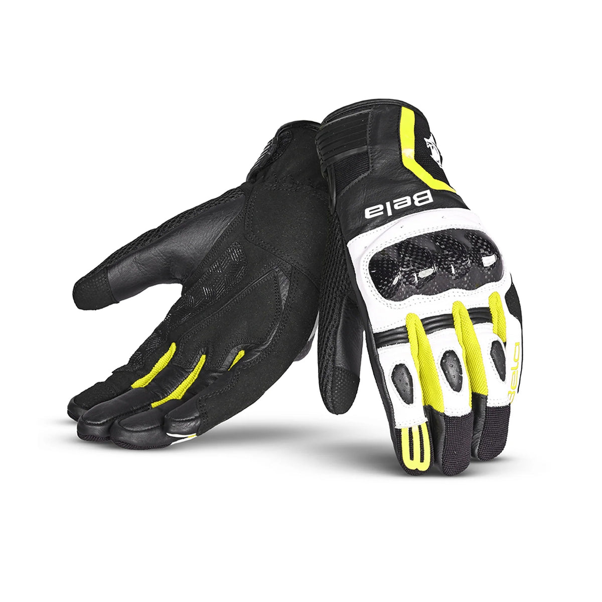 BELA Air Flow Lady Motorcycle Leather Gloves Black White Yellow Fluro