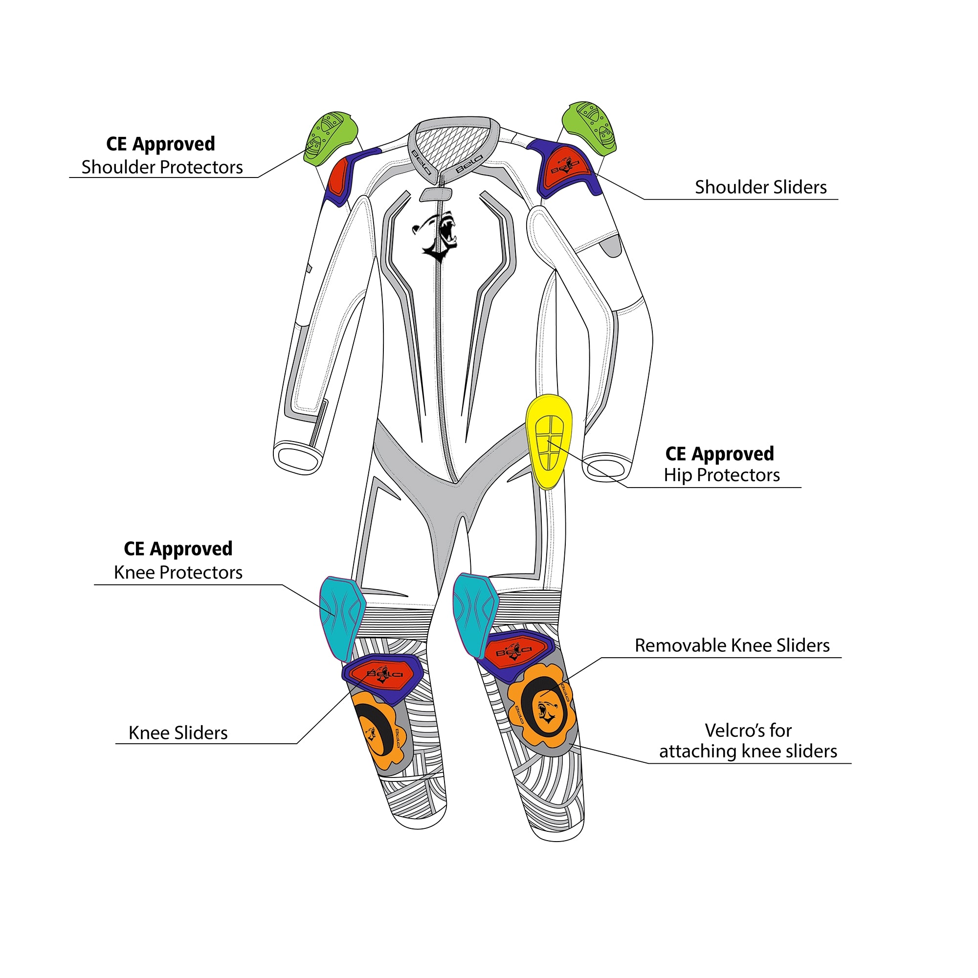 Bela North Star 1PC Motorcycle Racing Suit Black White