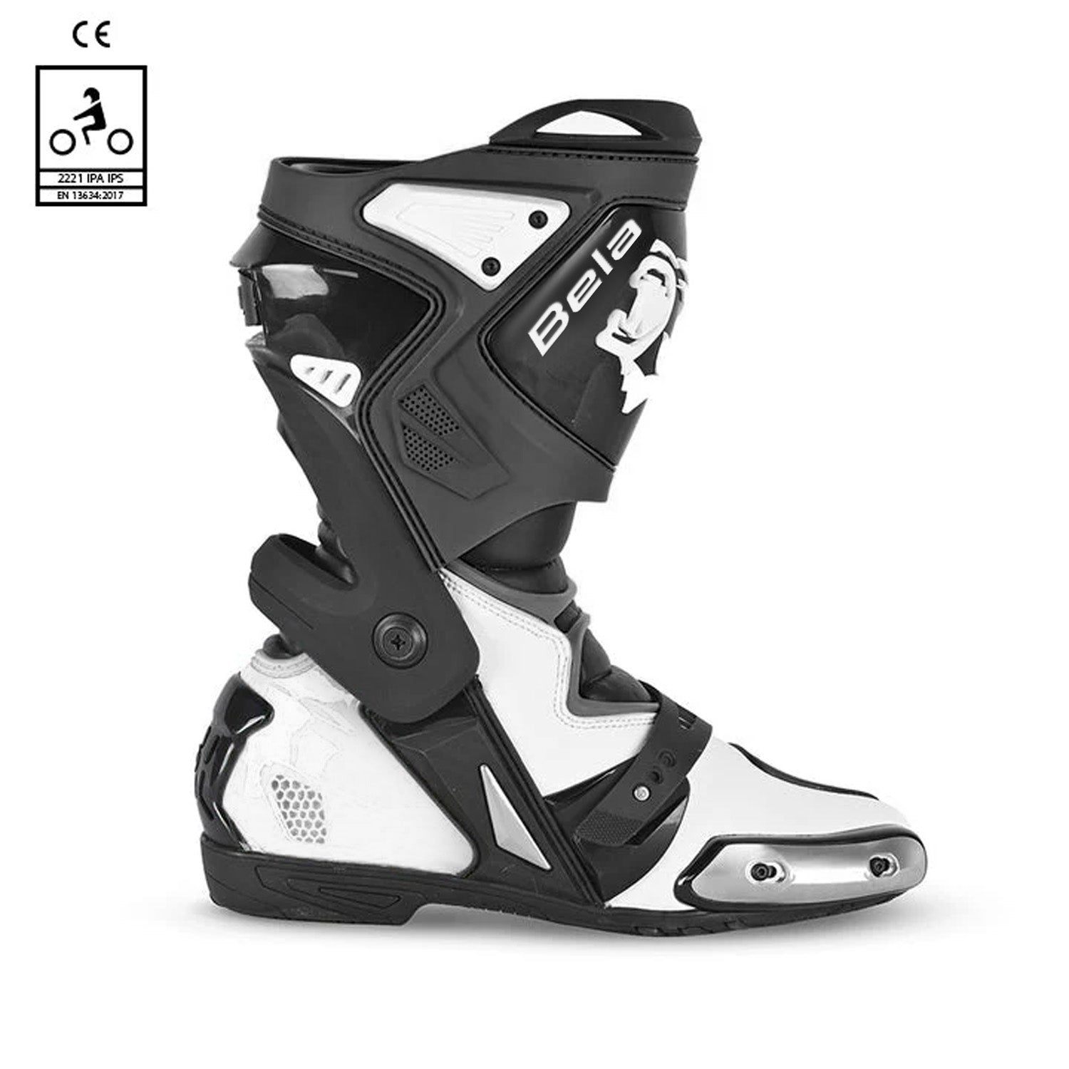 BELA RACE PRO MOTORCYCLE RACING LEATHER BOOTS BLACK WHITE