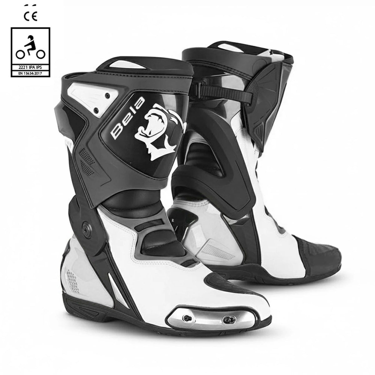 BELA RACE PRO MOTORCYCLE RACING LEATHER BOOTS BLACK WHITE