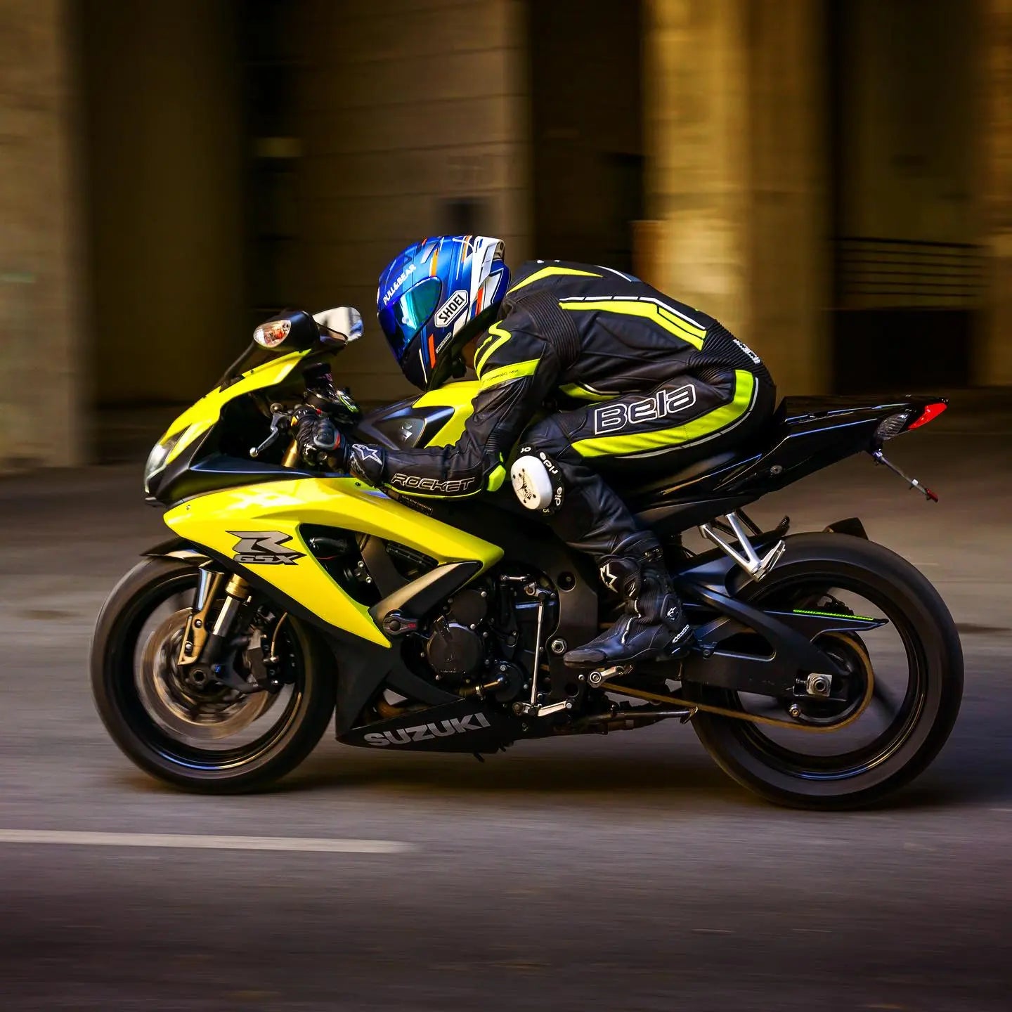 BELA Rocket Man Mix Kangaroo 1 PC UK Motorbike Suit Black Yellow Flou 