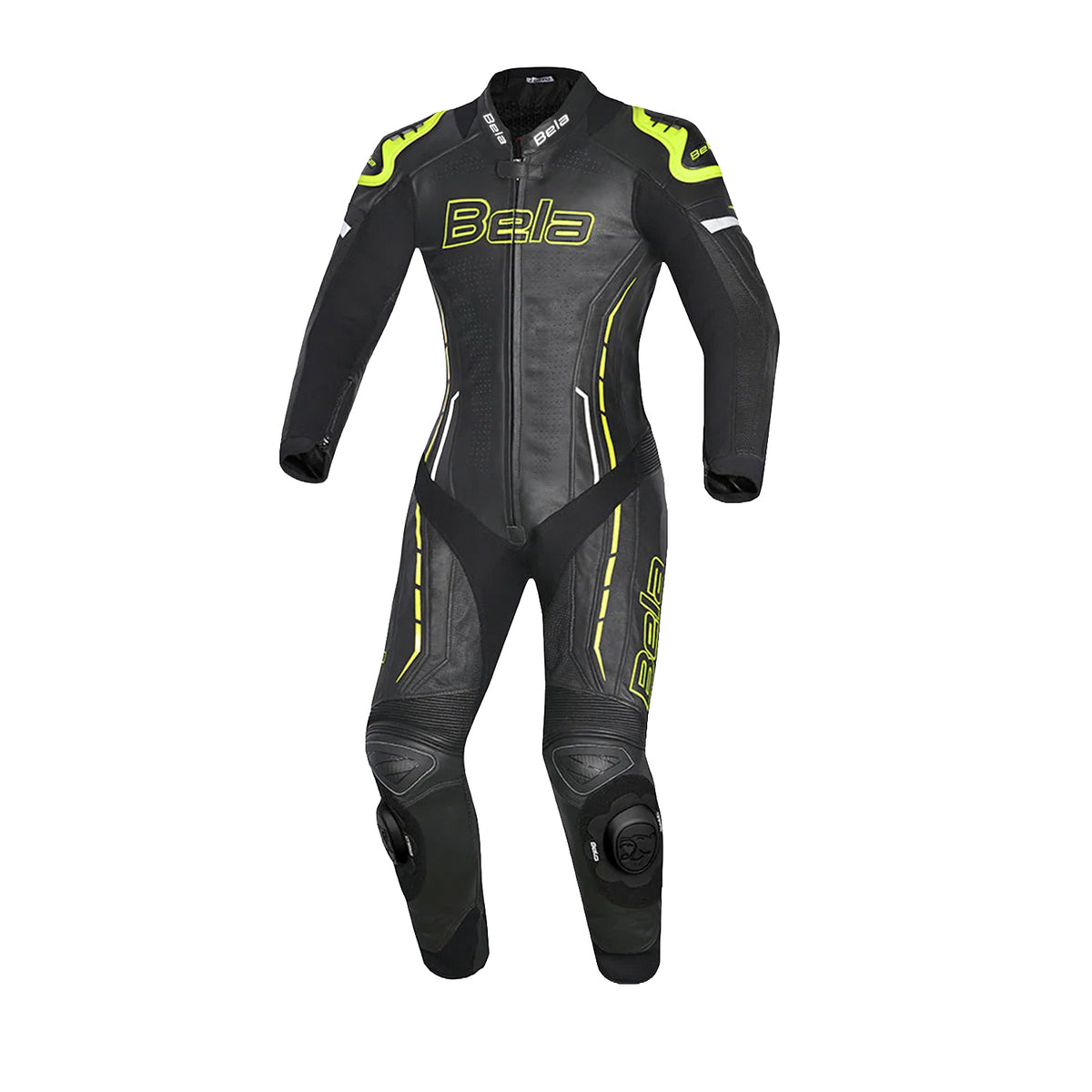BELA Rocket Lady Mix Kangaroo 1-PC Motorcycle Racing Suits White/Black/Yellow Fluor