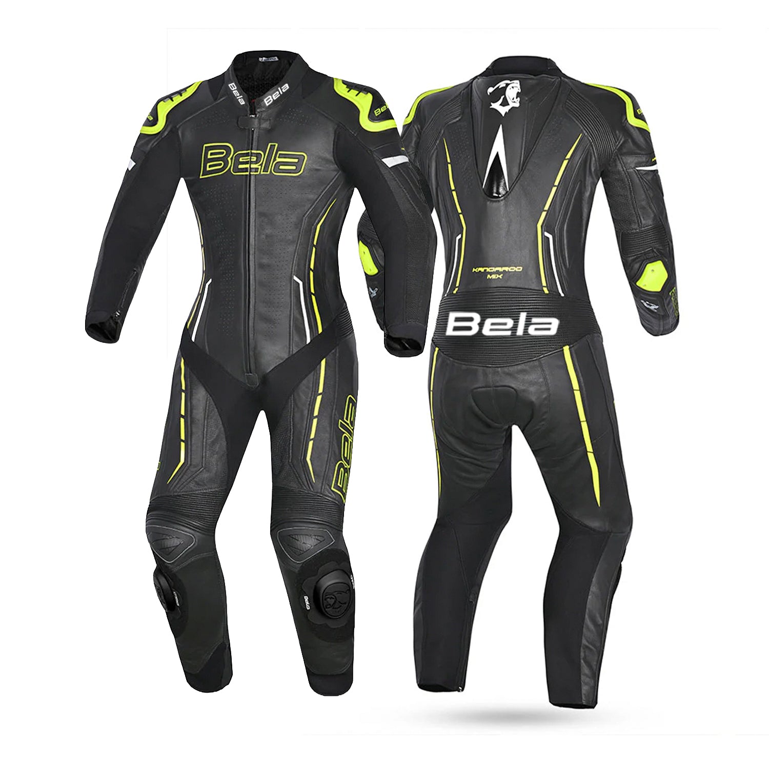 BELA Rocket Lady Mix Kangaroo 1-PC Motorcycle Racing Suits White/Black/Yellow Fluor
