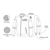 infographic sketch bela royal rider jacket black color riding jacket front bottom side view