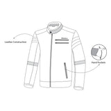 infographic sketch bela royal rider jacket black color riding jacket front side view