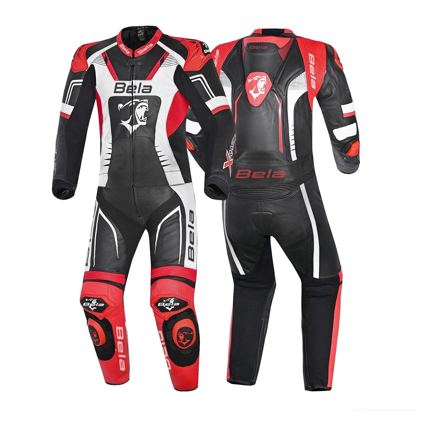 BELA X Race 2PC Racing Motorcycle Leather Suits Black White Red