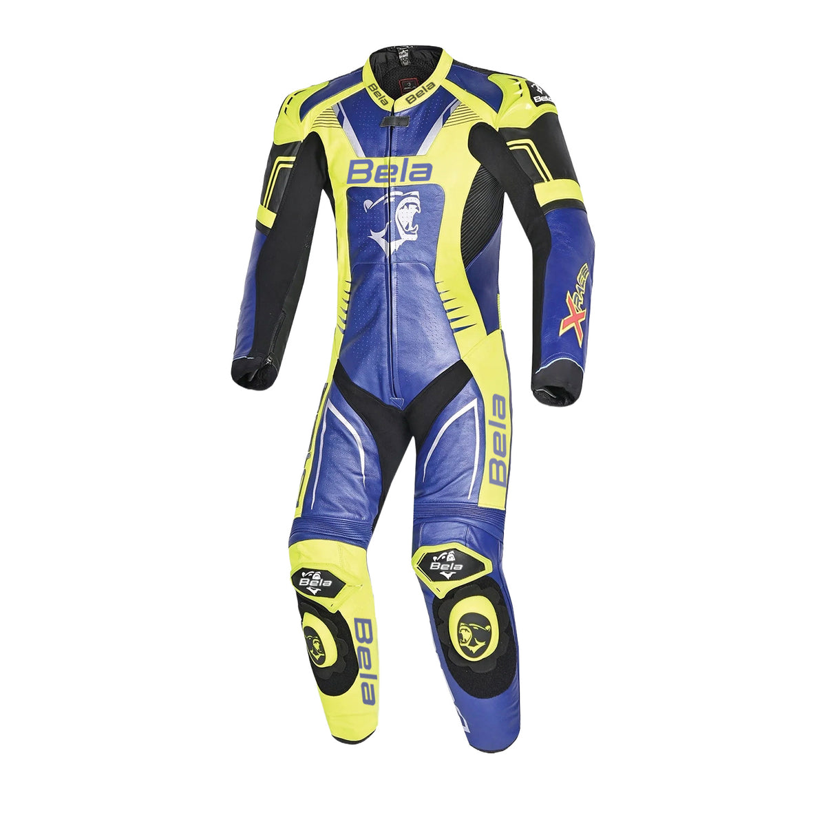 Bela X Race 1 Pc Motorcycle Racing Leather Suit Blue Yellow Black