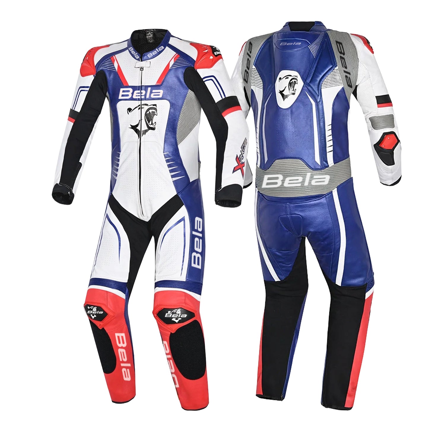 BELA X Race 1PC Motorbike Racing Leather Suit Black White Blue