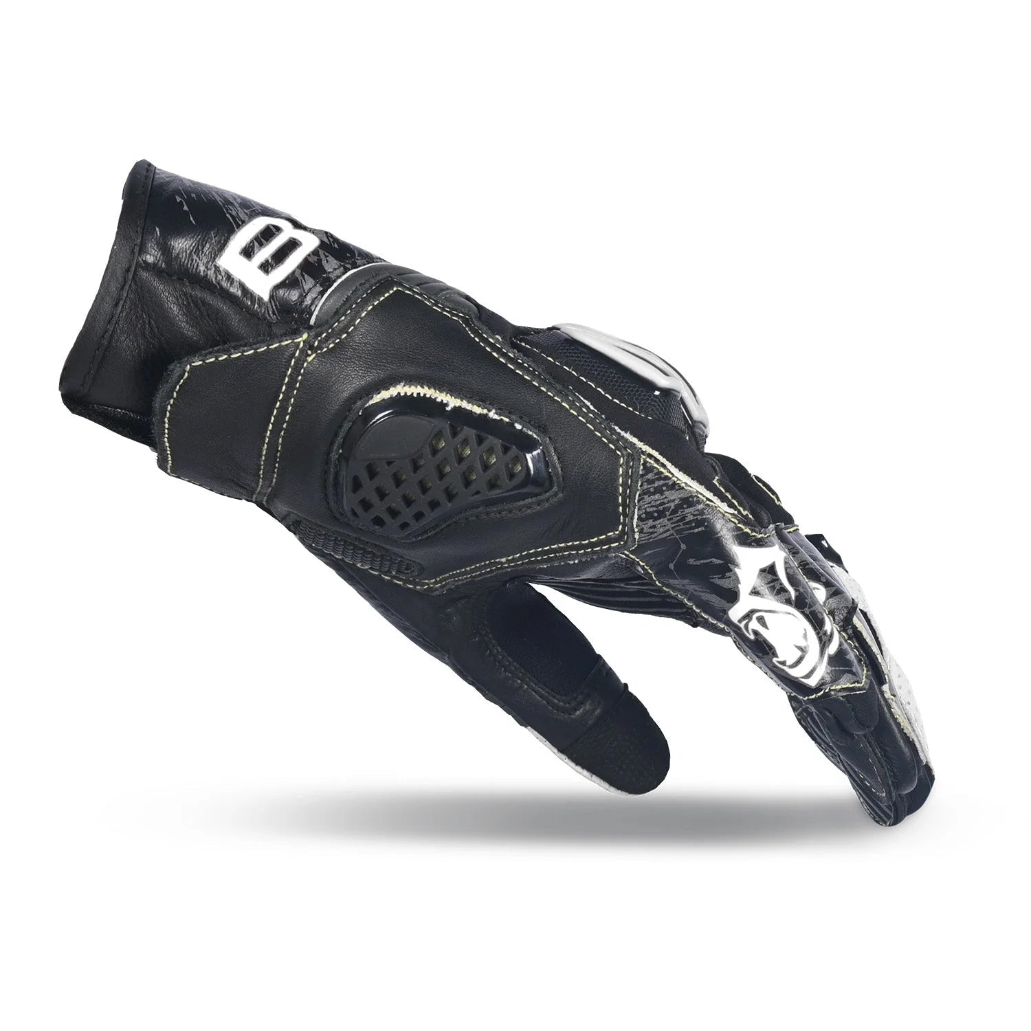 BELA Armour Pro Short Motorcycle Leather Gloves Black White